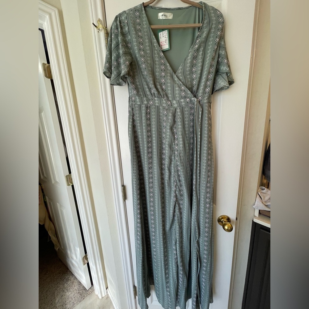 Mahina Hawaii Boutique tribal Diamond Sage green maxi dress